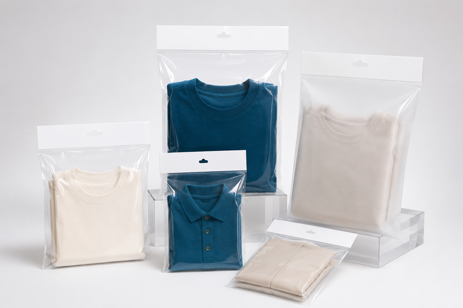 Clear poly bags with blank header cards